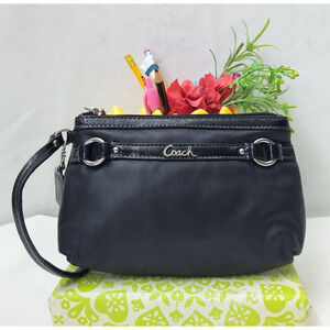 Coach Ashley Black Leather Zipper Closure Wristlet - Coin Wallet